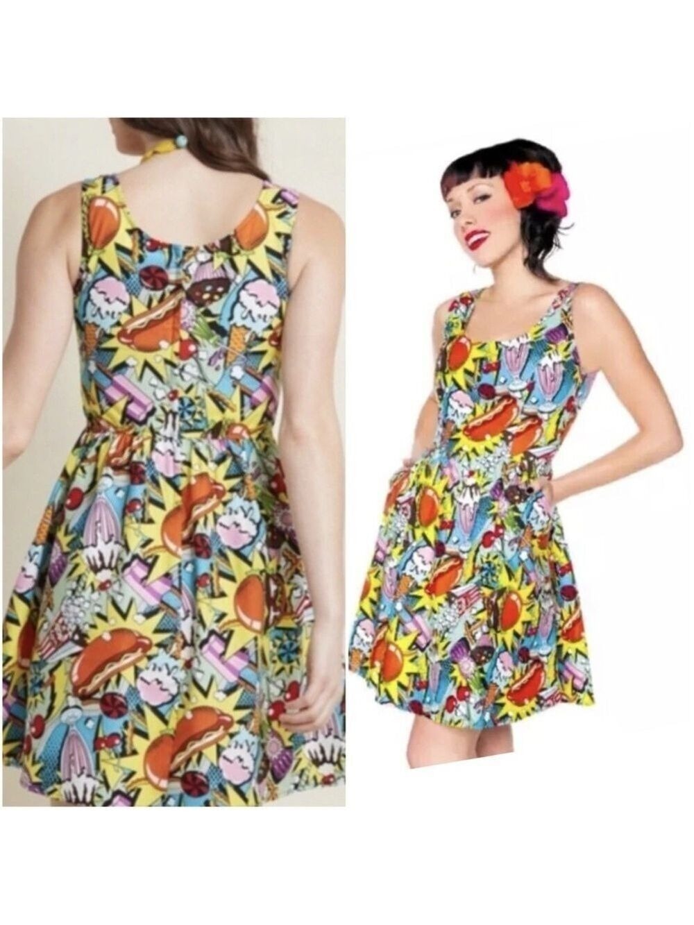 FOLTER Yellow and Orange Sleeveless Scoop Neck Sundress